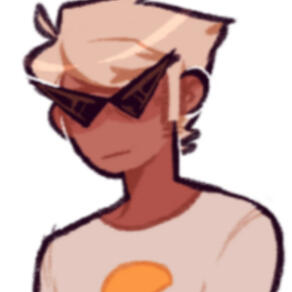 Art of Dirk Strider from Homestuck. He has cool-toned medium-dark skin, pale blond hair, and is wearing a white shirt & shades.