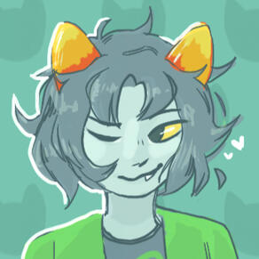 Fanart of Nepeta Leijon. She is winking and smirking with one fang showing. Her hair is very floofy around her head.